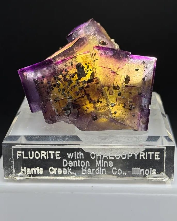 This exceptional fluorite specimen showcases vibrant yellow and deep purple…